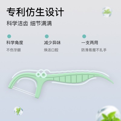 荣俏小鳄鱼薄荷牙线双线清新细圆线袋装200支家用弓形牙线棒批发