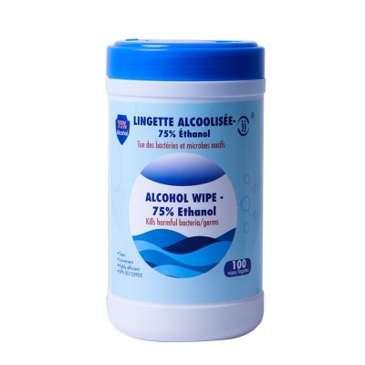 75%酒精湿巾罐装英文版100抽桶装湿纸巾清洁杀菌消毒湿巾现货批发