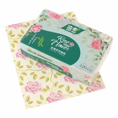 印花抽纸玫瑰香味家用大包面巾纸本色竹浆4层加厚餐巾纸彩色纸巾